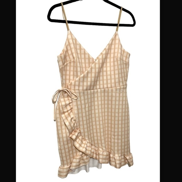 NWT ASOS Cami Faux Wrap Gingham Butter Yellow Mini Dress Sz 10 - Picture 7 of 12